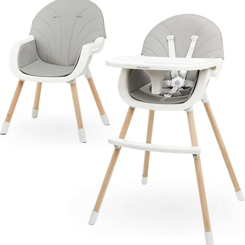 Baby Feeding High Chair 2-in-1 with Removable Tray & Wooden Legs