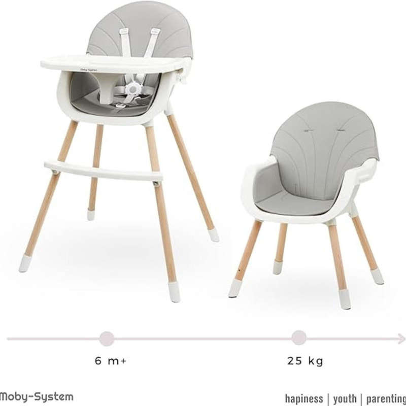 Baby Feeding High Chair 2-in-1 with Removable Tray & Wooden Legs