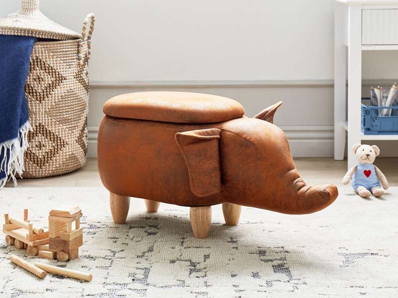 Leather Storage Animal Stool Brown ELEPHANT