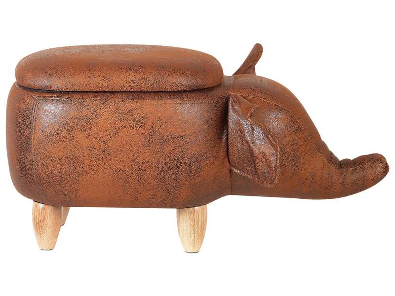 Leather Storage Animal Stool Brown ELEPHANT