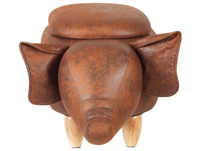 Leather Storage Animal Stool Brown ELEPHANT