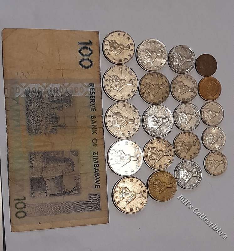Zimbabwe 20 Coins and 1 Note Lot .