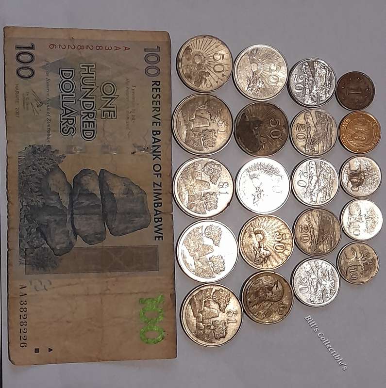 Zimbabwe 20 Coins and 1 Note Lot .