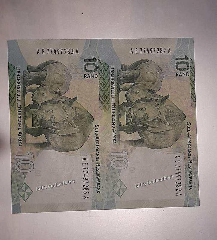 Uncirculated South African R10 Notes in Sequence