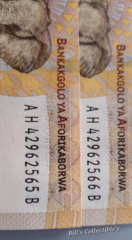 A/UNC South African R20 Notes in Sequence. 1 BID Takes All