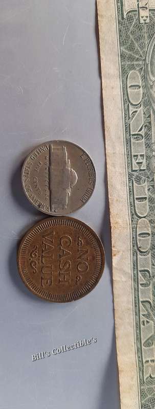 1981 Amercan 1 Dollar Bill , 1961 5cents and Token  1 BID Takes All