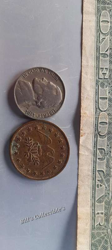 1981 Amercan 1 Dollar Bill , 1961 5cents and Token  1 BID Takes All