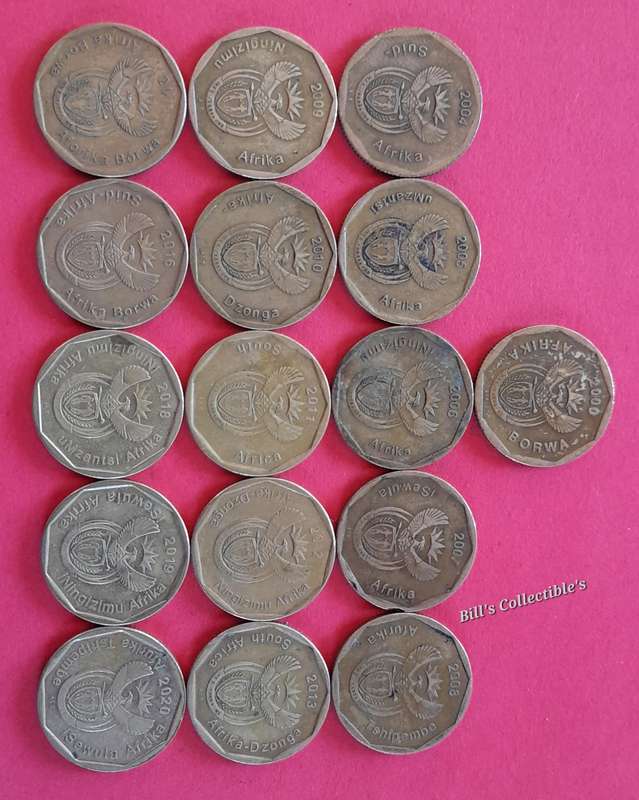 16 COINS South African 50Cent Lot . Year 2000 Onwards. 1 bid Takes All