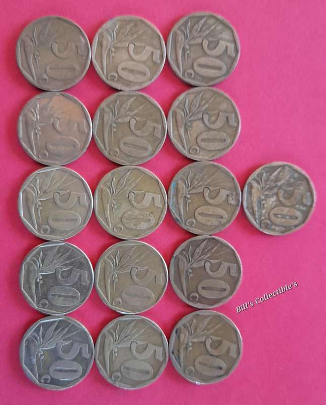 16 COINS South African 50Cent Lot . Year 2000 Onwards. 1 bid Takes All