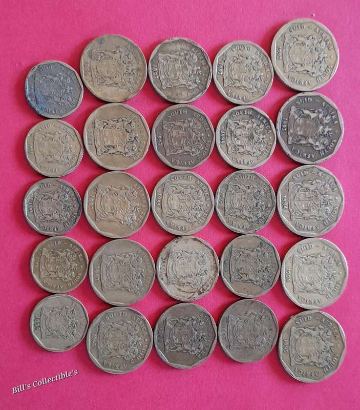 25 COINS South African 50,20 & 10 Cents Lot from the 90's . 1 bid Takes All. 1 error 20cent