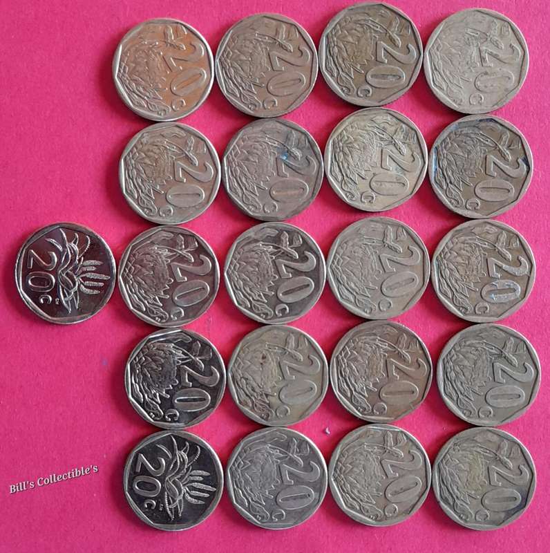 21 COIN South Africa 20Cent lot . 1 BID Takes All . 2002 onwards .