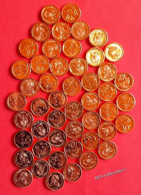 50 AU South African 10 Cent Coins 2023 & 2024 . 1 bid Takes All.