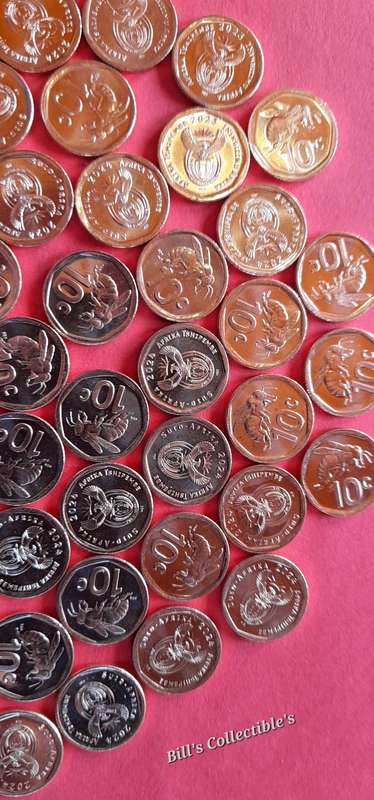 50 AU South African 10 Cent Coins 2023 & 2024 . 1 bid Takes All.