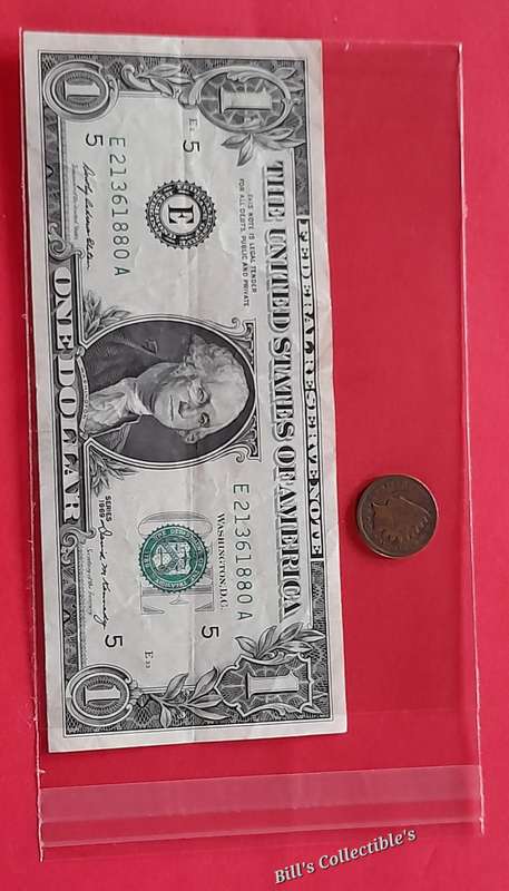 1969 1 Dollar Note & 1905 Indian Head 1 Cent Coin . 1 BID Takes All