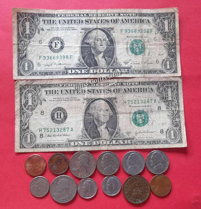 2x American 1 Dollar Notes and Coins . 1 BID Takes All.