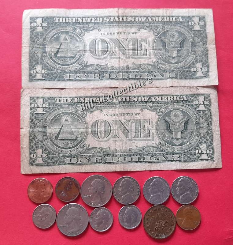 2x American 1 Dollar Notes and Coins . 1 BID Takes All.