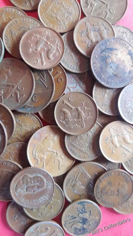 South African 1Cent and 2Cent Coin Lot . 50 Coins Total . 1 BID Takes All.