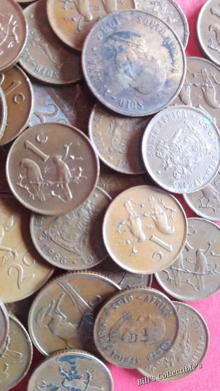 South African 1Cent and 2Cent Coin Lot . 50 Coins Total . 1 BID Takes All.