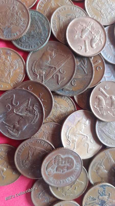 South African 1Cent and 2Cent Coin Lot . 50 Coins Total . 1 BID Takes All.