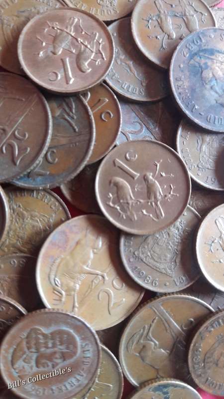 South African 1Cent and 2Cent Coin Lot . 50 Coins Total . 1 BID Takes All.