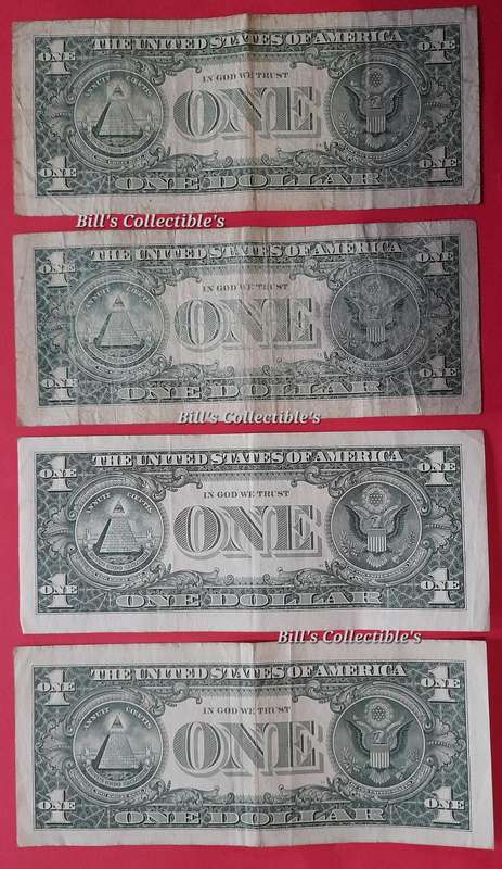 4 X American 1 Dollar Bill Banknotes . 1 BID Takes All.
