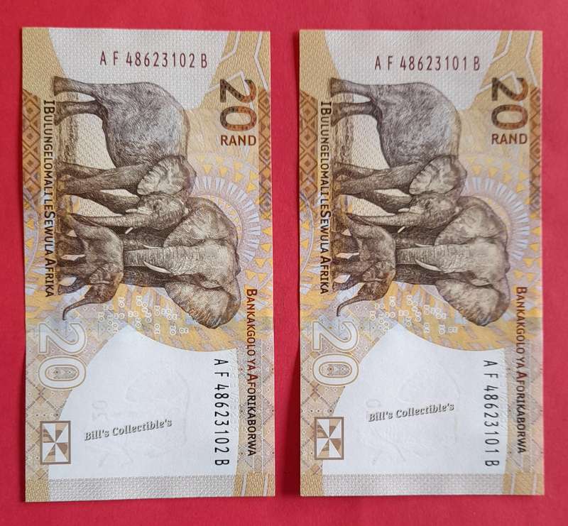 Uncirculated L Kganyago South African R20 Notes in Sequence. 1 BID Takes All