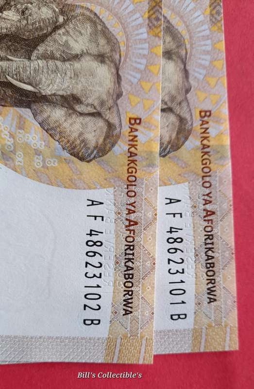 Uncirculated L Kganyago South African R20 Notes in Sequence. 1 BID Takes All