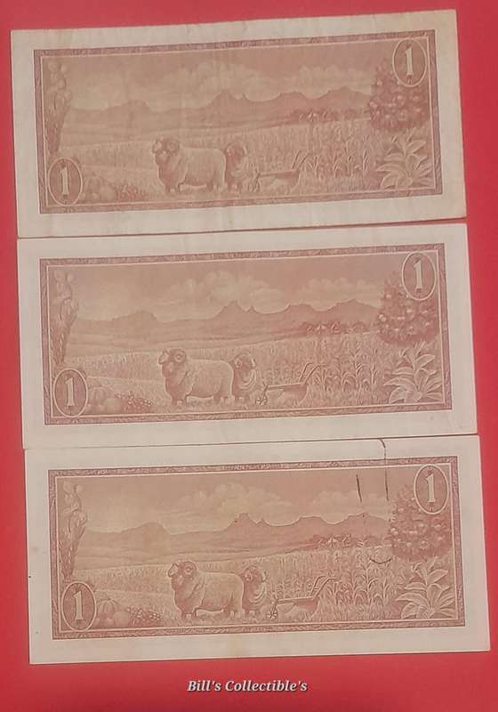 South Africa TW de Jongh R1 Banknotes in Sequence.  1 bid Takes All