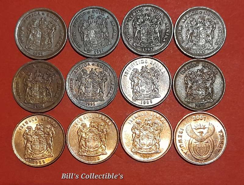 Complete South African 3rd Decimal 1cent Set 1990-2001