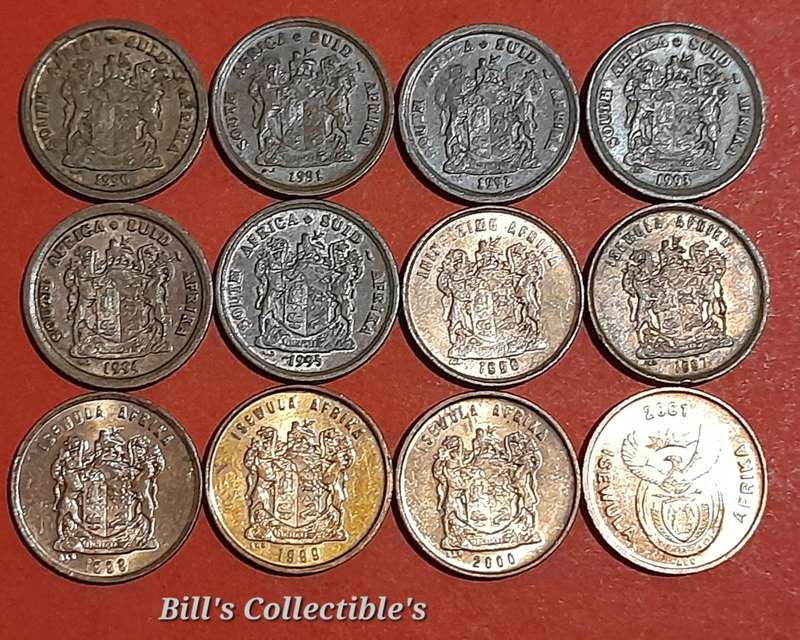 Complete South African 3rd Decimal 1Cent Coin Set .1990-2001