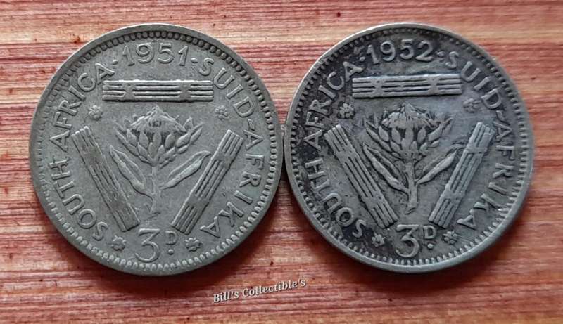 South African 3d (Tickey) Coins . X2