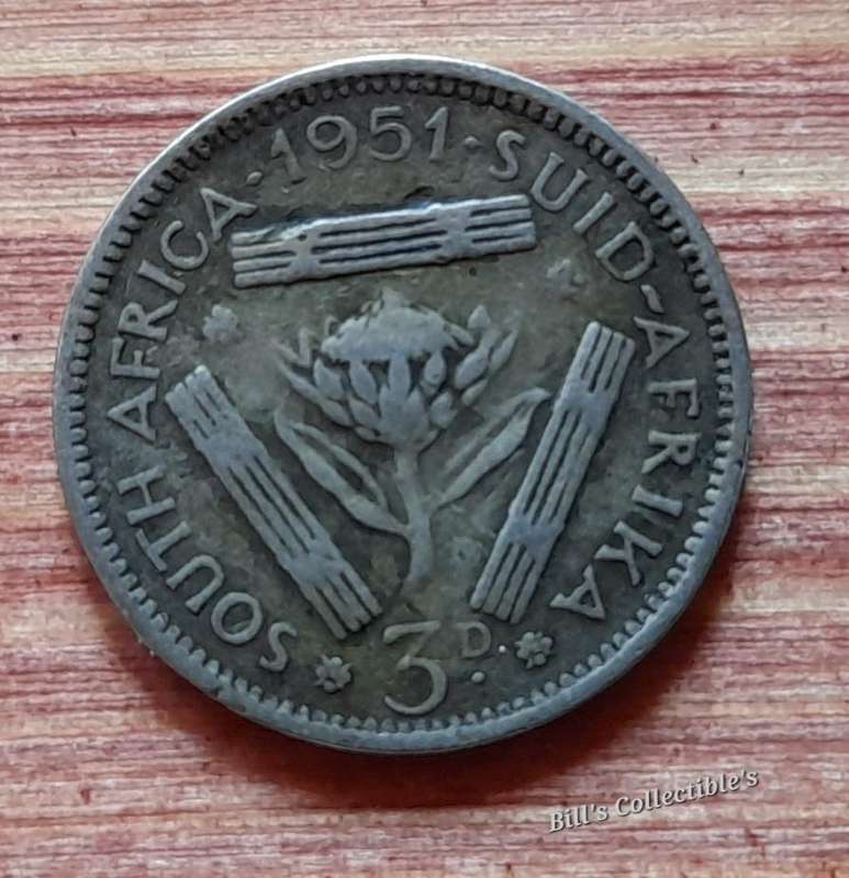 South African 3d (Tickey) Coin . 1951