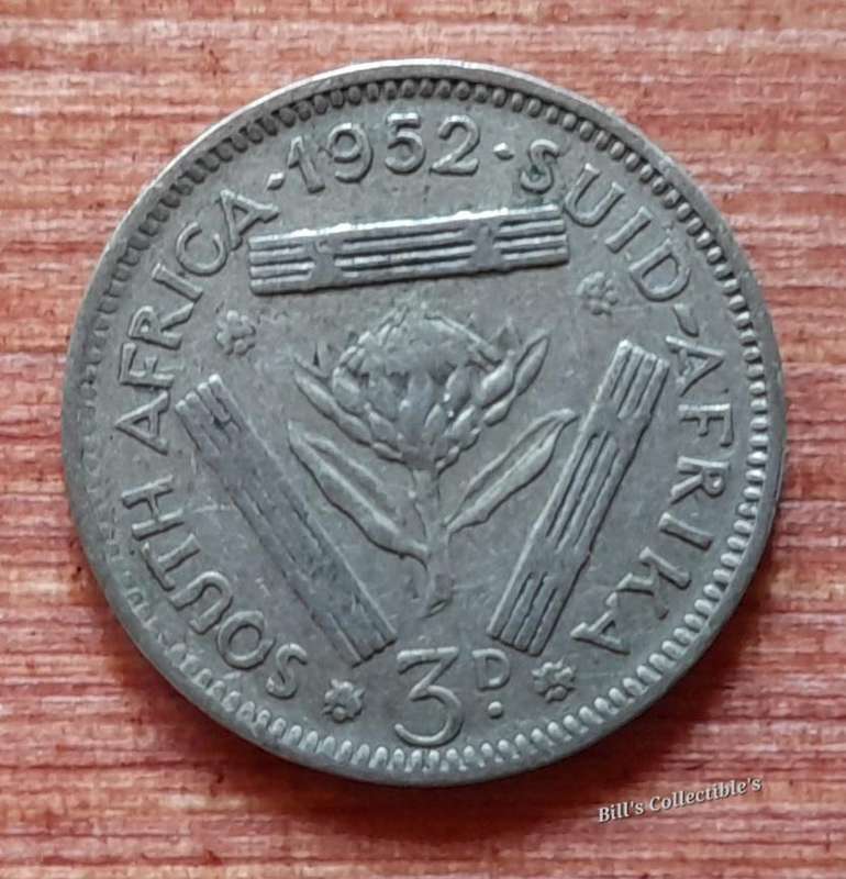 South African 3d (Tickey) Coin . 1952