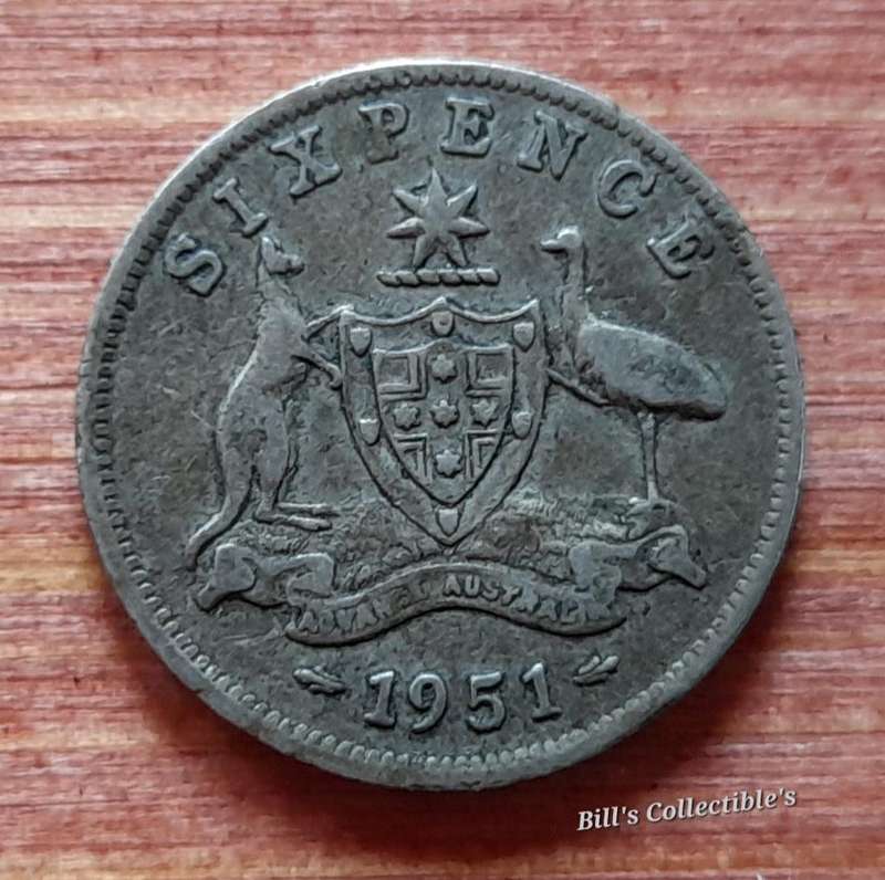 1951 Australia Sixpence Coin .