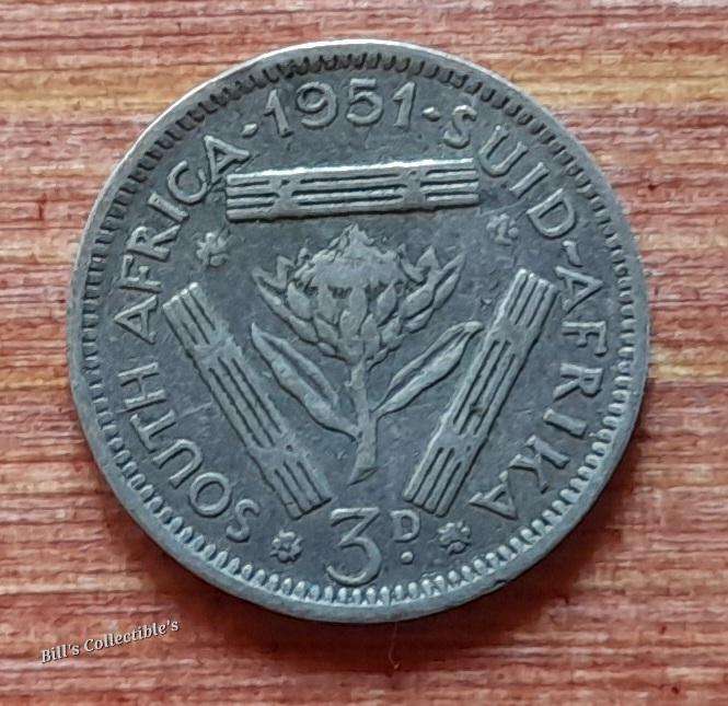 South African 3d (Tickey) Coin . 1951