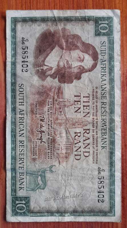 South African TW de Jongh R10 Banknote.