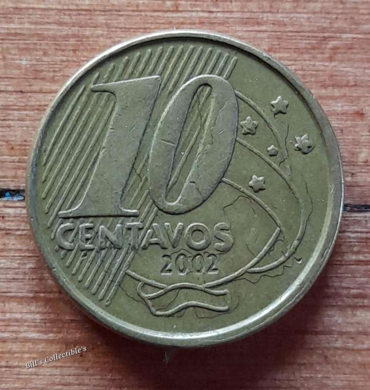 2002 Brazil 10 Centavos Coin .