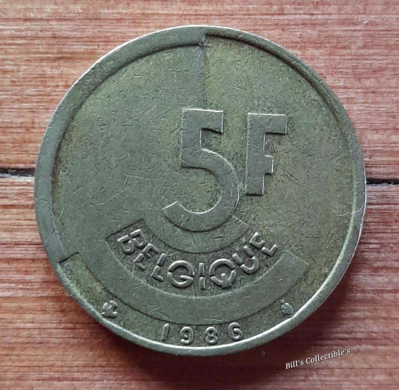 1986 Belgium 5 Franc Coin .