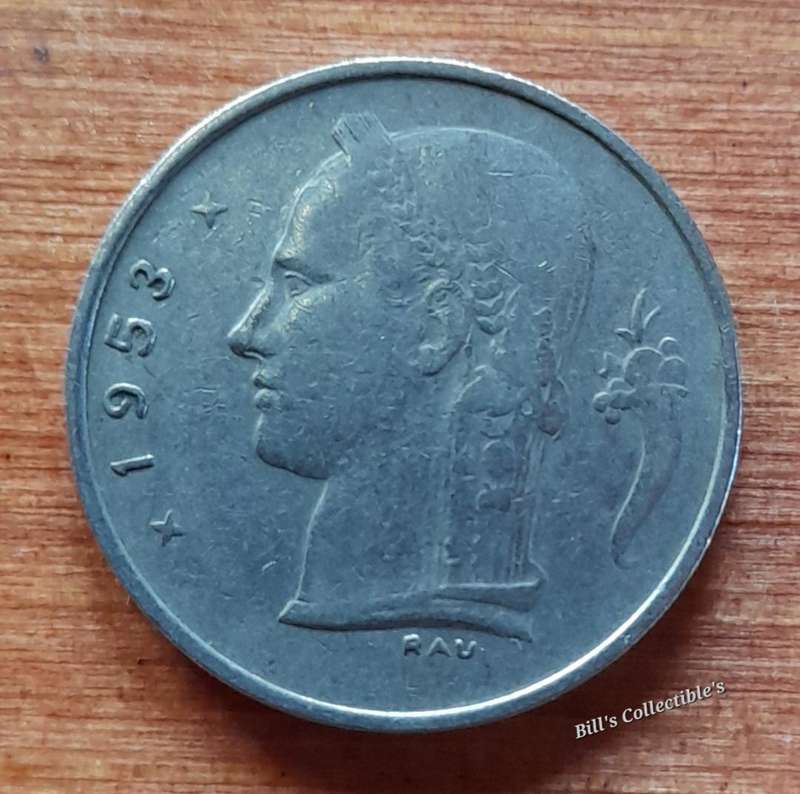 1953 Belgium 1 Franc Coin .