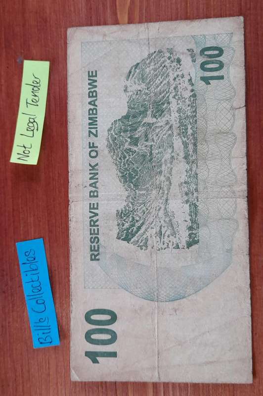 Zimbabwe 100 Dollar Banknote.