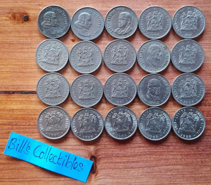 Incomplete South African 2nd Decimal 5cent coin lot.1965-1988