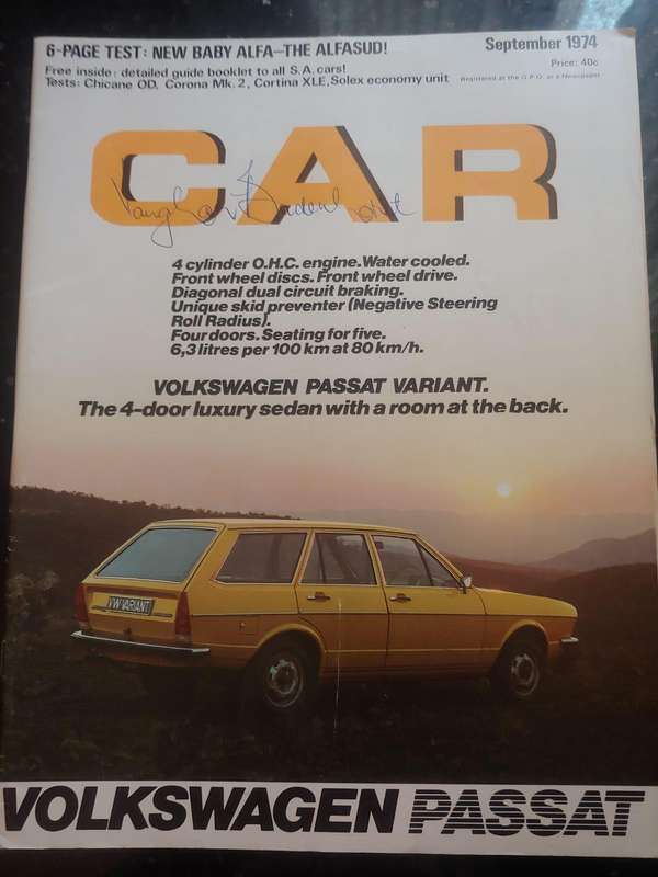 CAR MAGAZINE: VOLKSWAGEN PASSAT (4 DOOR LUXURY SEDAN) SEPTEMBER 1974