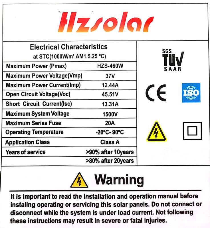 Hz Solar 460w Mono solar panel