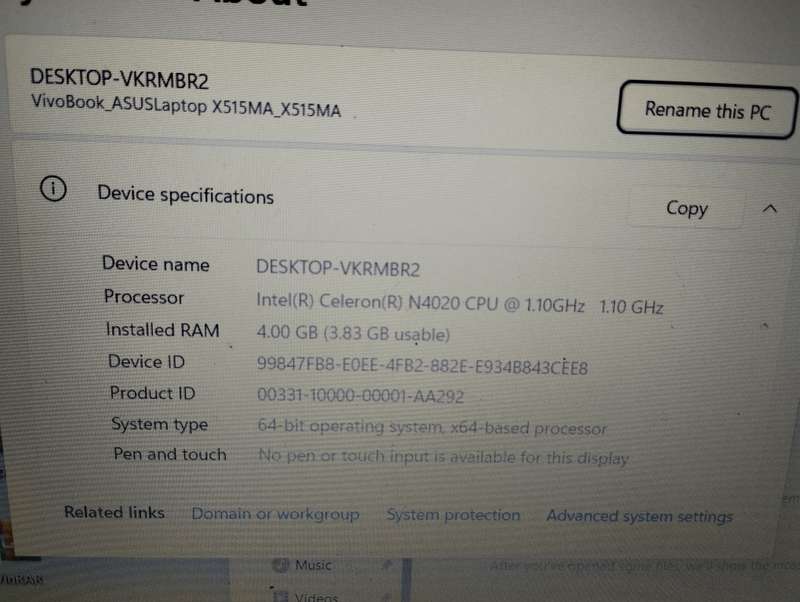 Asus X515 Laptop | Intel Celeron, 4GB RAM, 256GB SSD