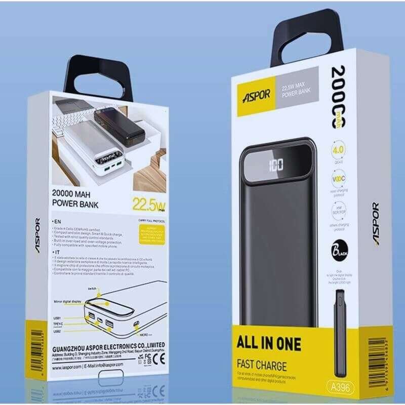 ASPOR A396 PD 20000mAh 22.5W Fast Charging Power Bank