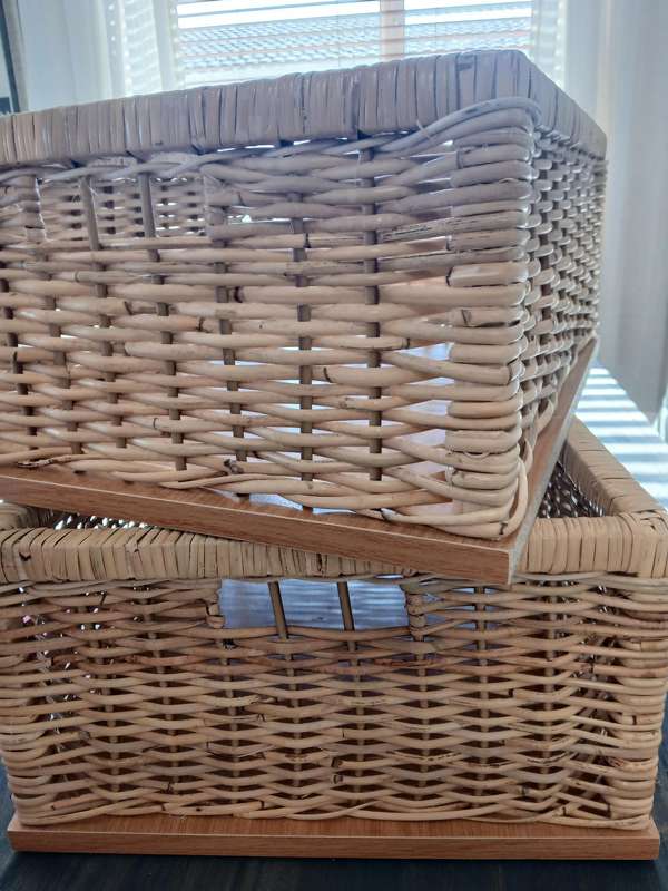 Natural Cane Baskets on Oak Melamine Board (x2)