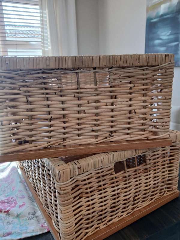 Natural Cane Baskets on Oak Melamine Board (x2)