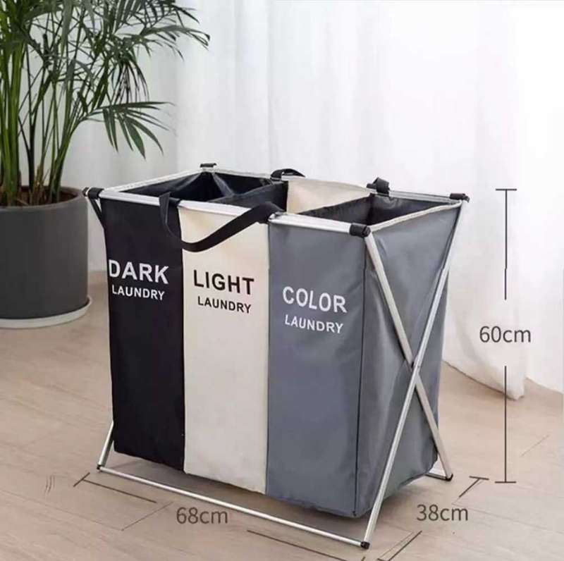 Three Section Laundry Basket - Color Light Dark