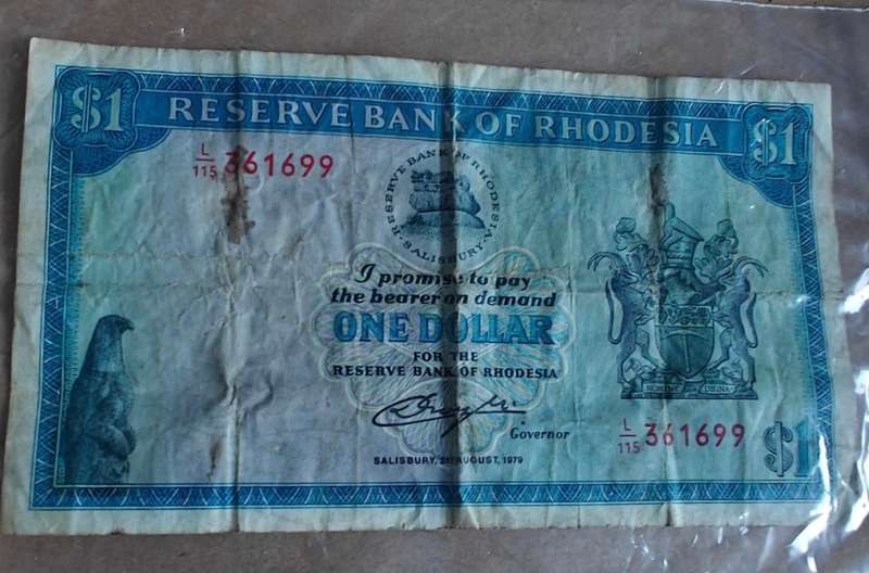 Reserve Bank of Rhodesia one dollar August 1979