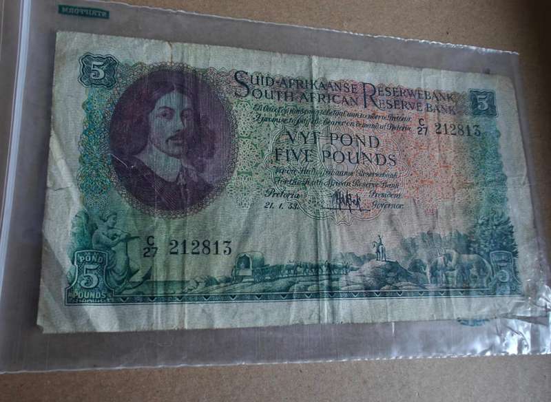 South Africa 1956 Afrikaans over English Five Pounds C27